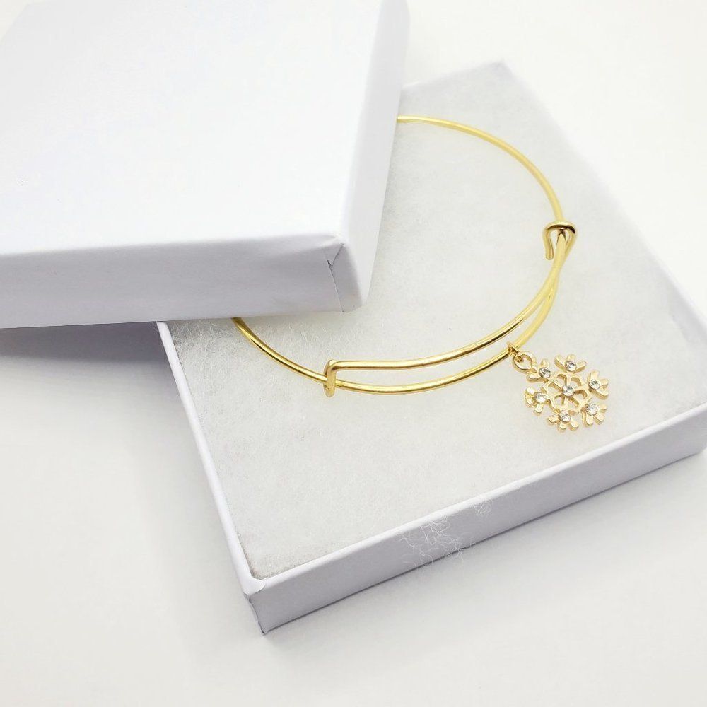 Gold Snowflake Adjustable Charm Bracelet, Snowflake with Rhinestone Charm